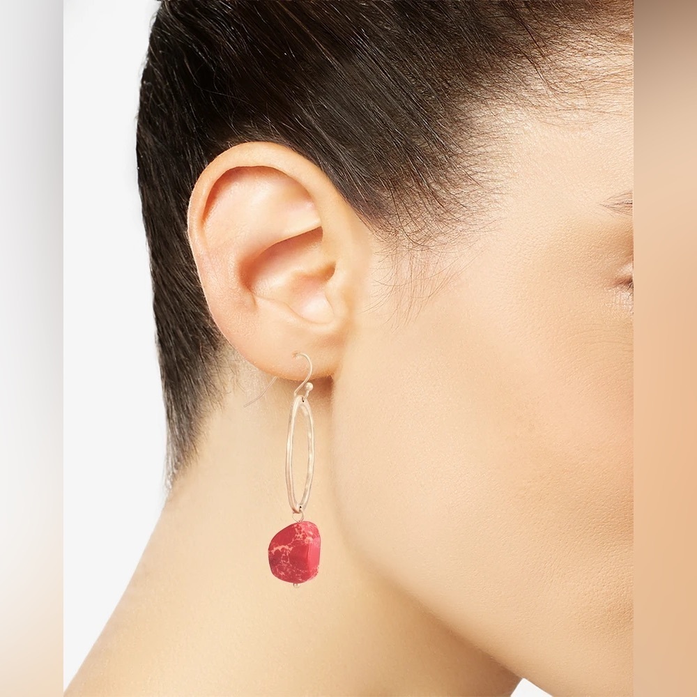NWT Open Oval & Color Stone Drop Earrings - Picture 2 of 2